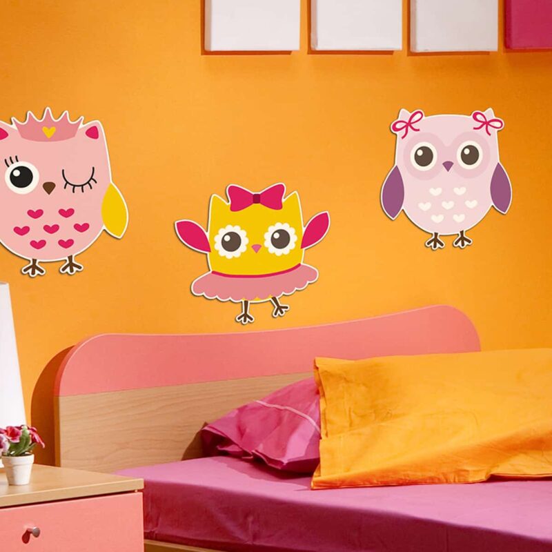 Owls - Κουκουβάγιες αφρώδη αυτοκόλλητα 3 επιπέδων