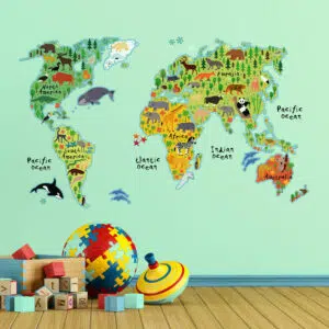World Map αυτοκόλλητα τοίχου XL με παγκόσμιο χάρτη σε παιδικό δωμάτιο