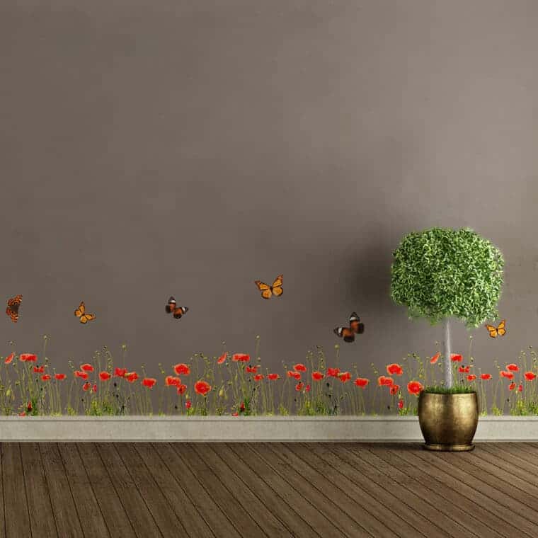 Πεταλούδες στις παπαρούνες βινυλίου αυτοκόλλητα τοίχου
