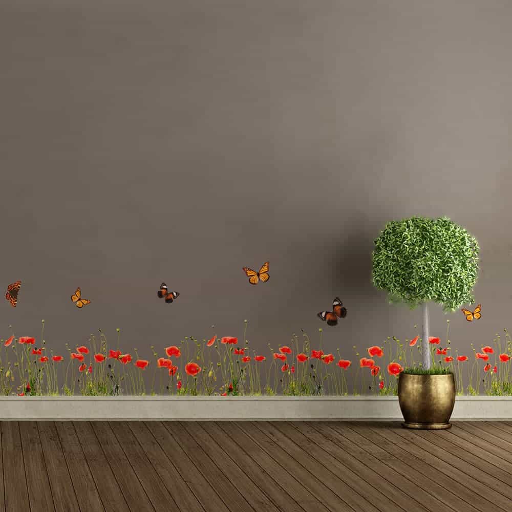 Πεταλούδες στις παπαρούνες βινυλίου αυτοκόλλητα τοίχου