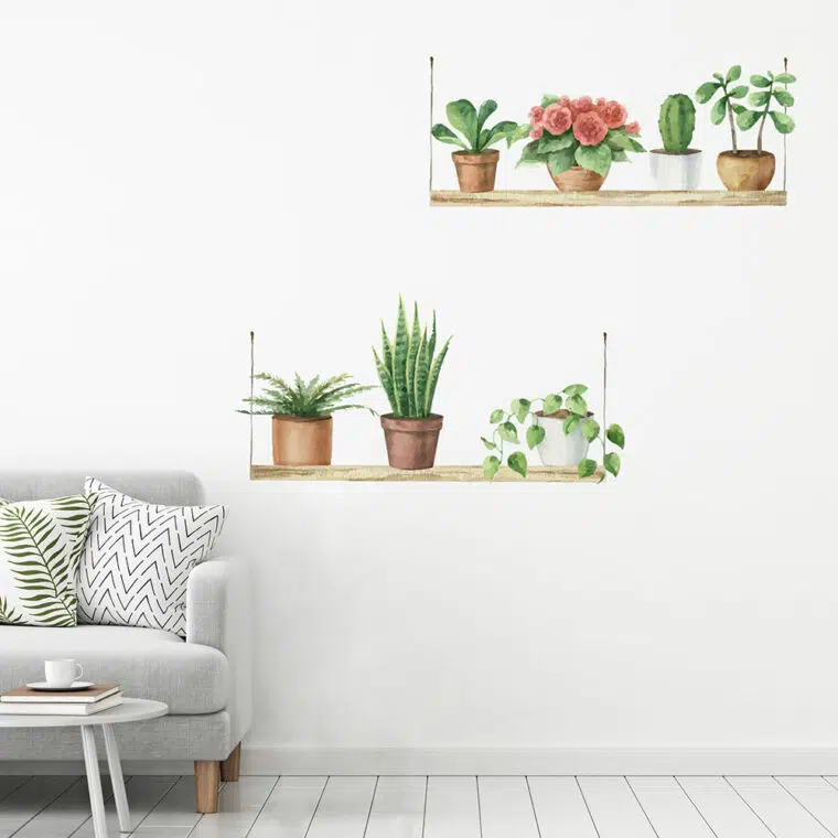 Φυτά στο ράφι βινυλίου αυτοκόλλητα τοίχου