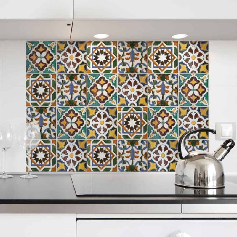 Green Tiles L πλάτη προστασίας τοίχου εστιών κουζίνας