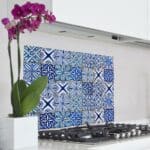 Blue Azulejos L πλάτη προστασίας τοίχου εστιών κουζίνας