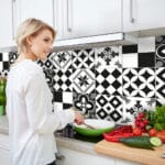 Black & White Azulejos πλάτη προστασίας τοίχων κουζίνας και μπάνιου