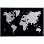 Black World Map πίνακας από βουρτσισμένο αλουμίνιο L