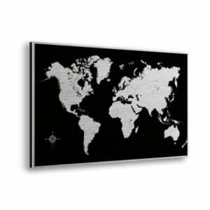 Black World Map πίνακας από βουρτσισμένο αλουμίνιο L (86501)