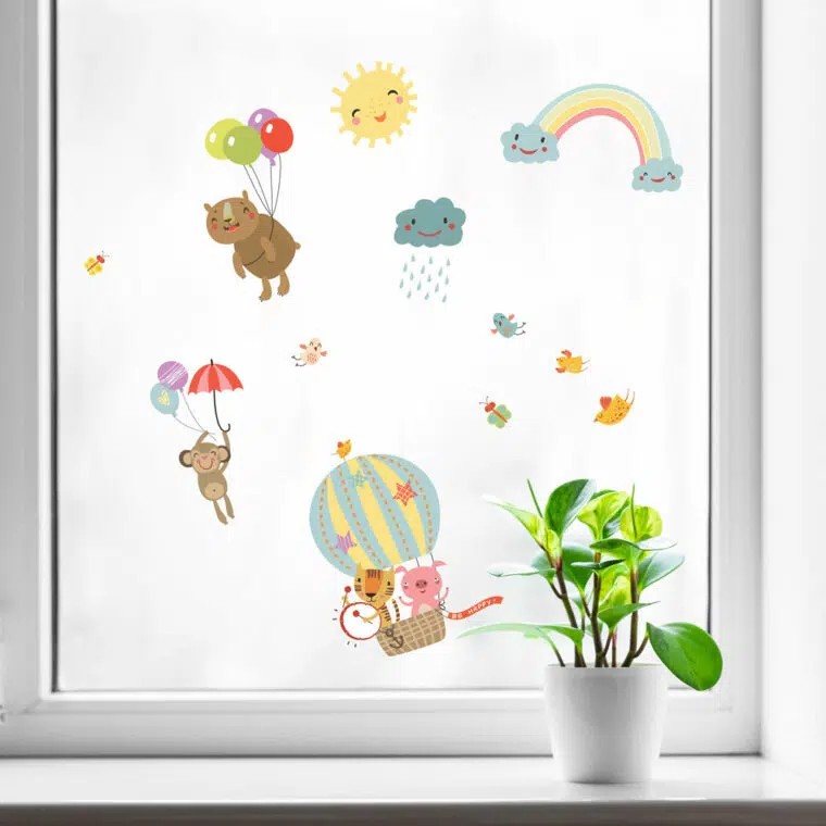 Rainbow Animals παιδικά διακοσμητικά αυτοκόλλητα τοίχου ή τζαμιού