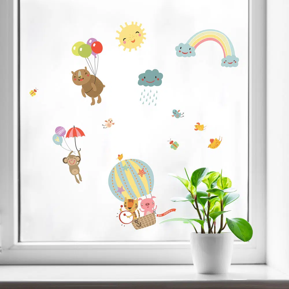 Rainbow Animals παιδικά διακοσμητικά αυτοκόλλητα τοίχου ή τζαμιού