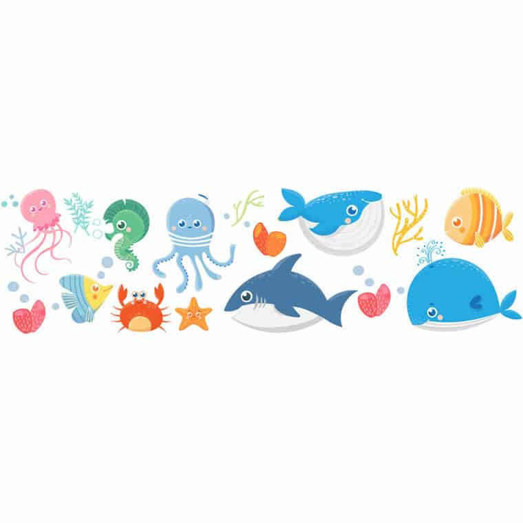 Sea Animals παιδικά διακοσμητικά αυτοκόλλητα τοίχου ή τζαμιού