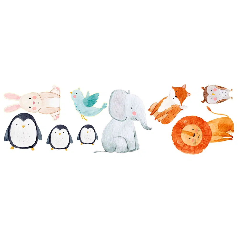 WaterColor Animals παιδικά διακοσμητικά αυτοκόλλητα τοίχου ή τζαμιού