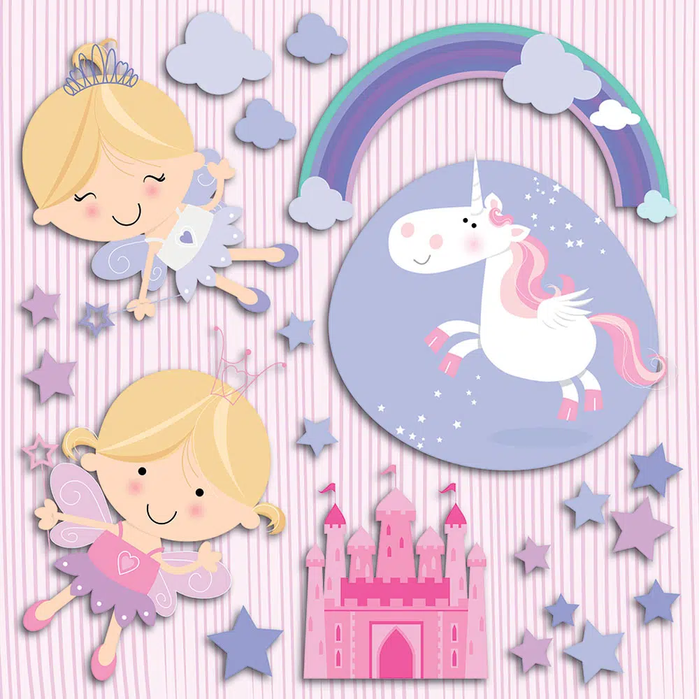 Happy Fairies παιδικά διακοσμητικά αυτοκόλλητα τοίχου τριών επιπέδων