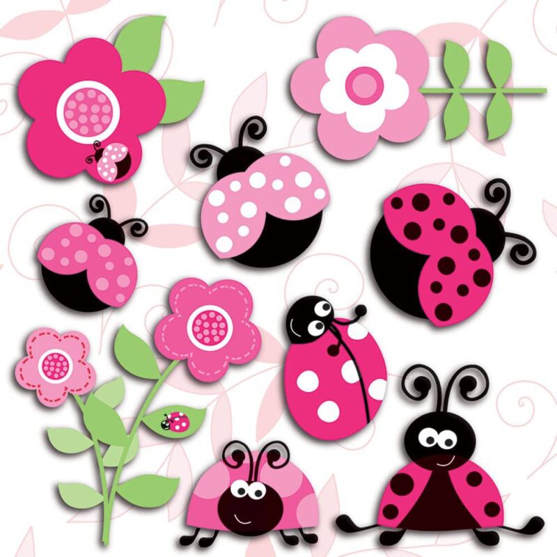 Pink Ladybugs παιδικά διακοσμητικά αυτοκόλλητα τοίχου τριών επιπέδων