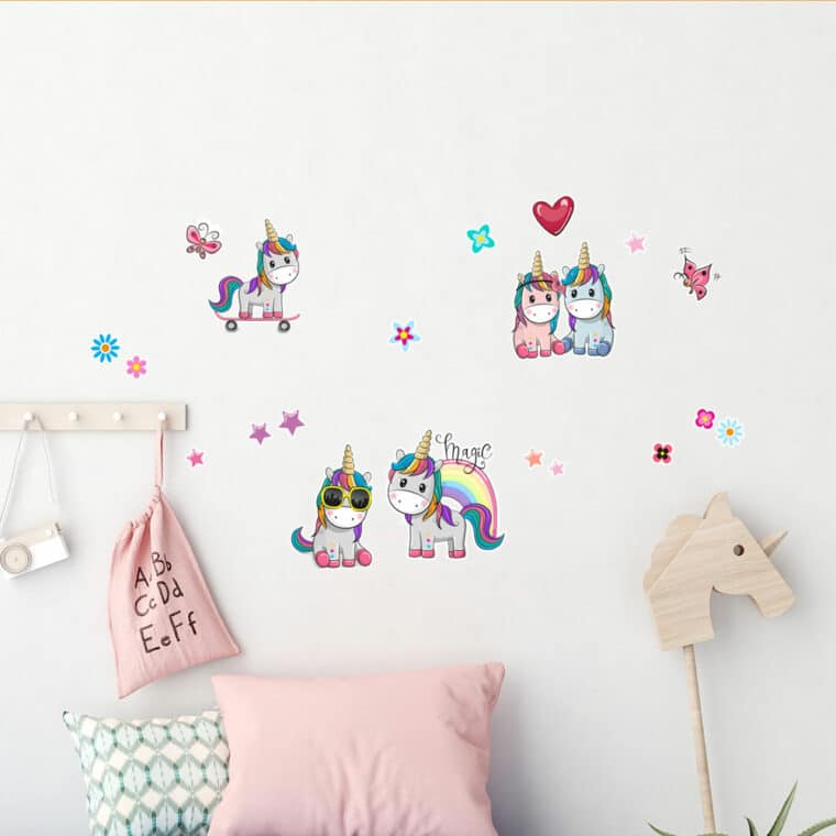 Colorful Unicorns παιδικά αυτοκόλλητα διακόσμησης τοίχου