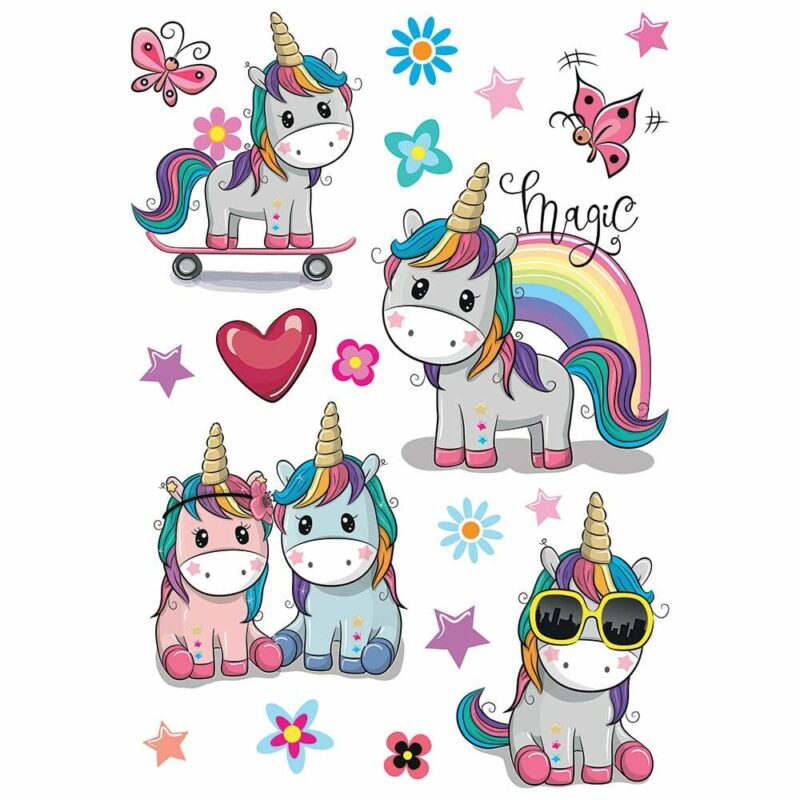 Colorful Unicorns παιδικά αυτοκόλλητα διακόσμησης τοίχου
