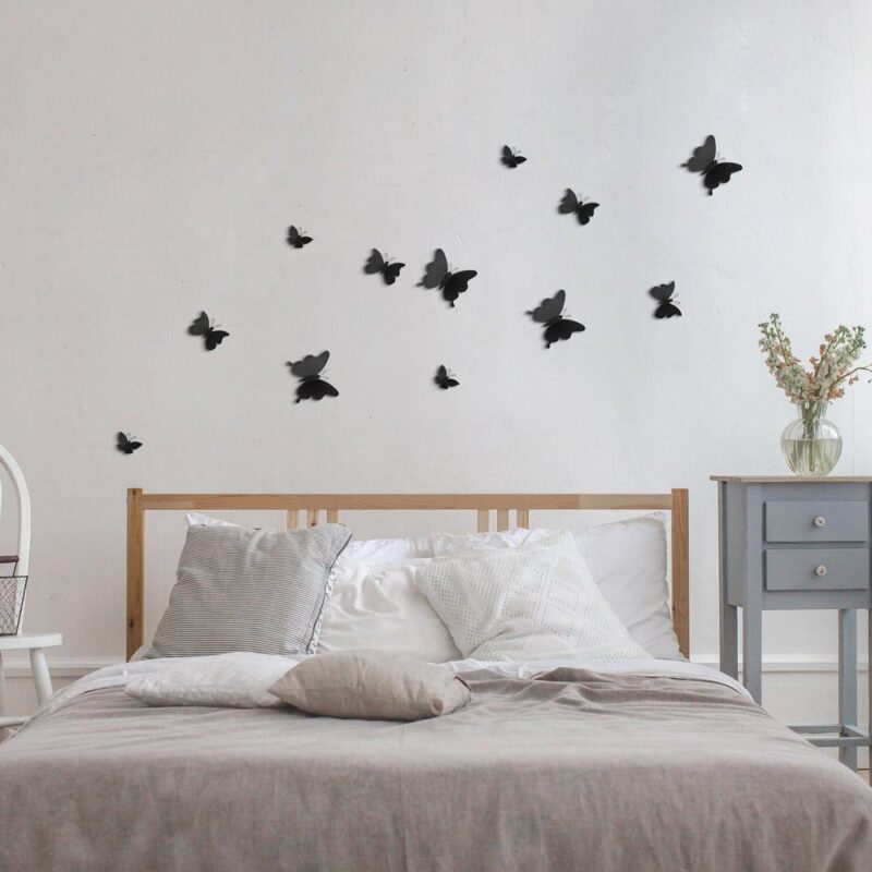 Black Butterflies διακοσμητικά τοίχου τριών διαστάσεων αυτοκόλλητα