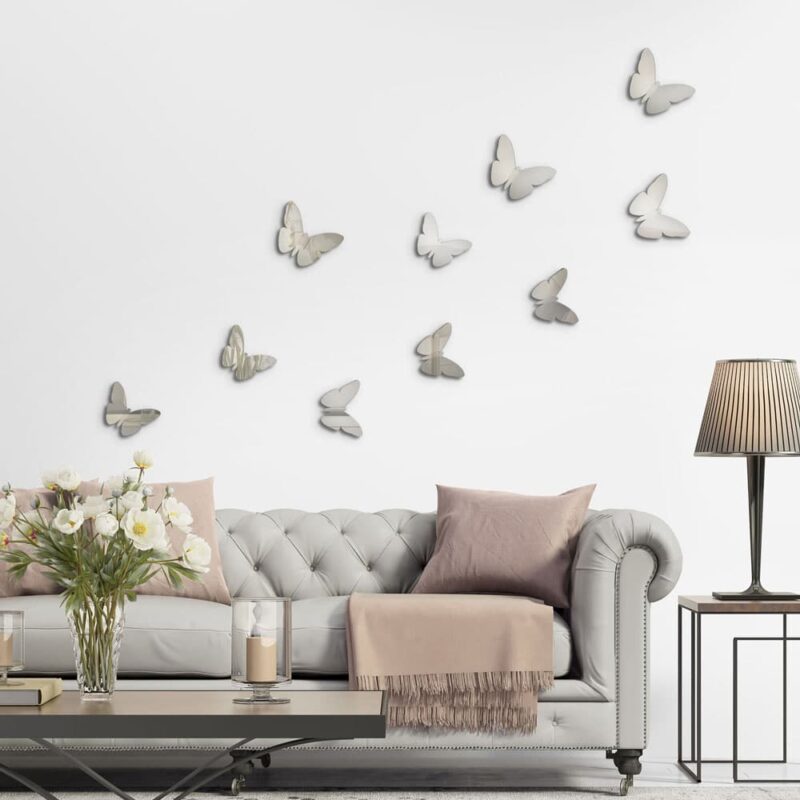 Silver Butterflies διακοσμητικά τοίχου τριών διαστάσεων αυτοκόλλητα