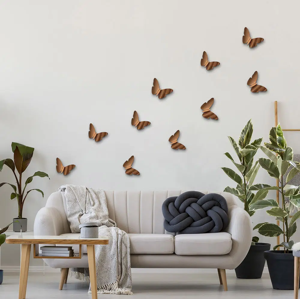 Bronze Butterflies διακοσμητικά τοίχου τριών διαστάσεων αυτοκόλλητα