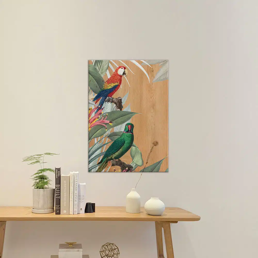 RED & GREEN PARROTS - Πίνακας διακόσμησης από ξύλο