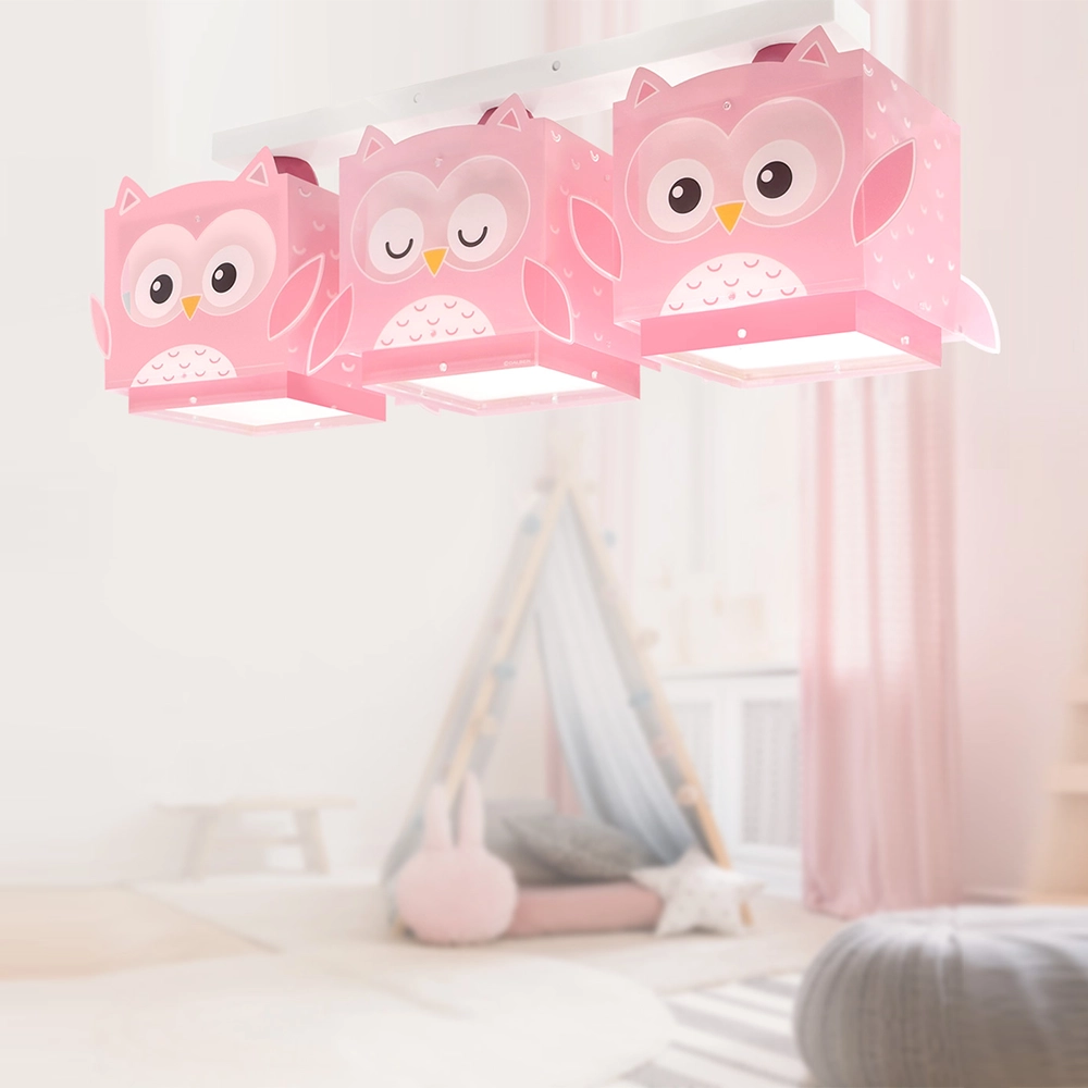 Little Owl Pink τρίφωτο φωτιστικό οροφής