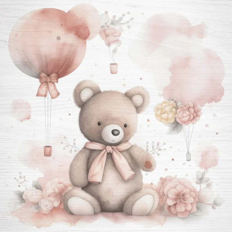 Bear with Flowers ξύλινο κάδρο