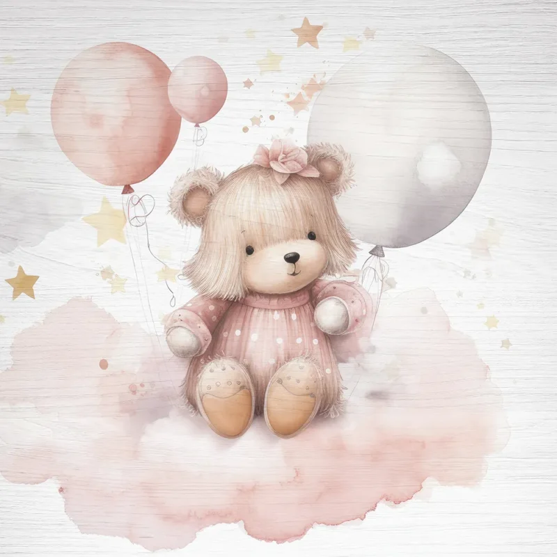 Bear with baloons ξύλινο κάδρο