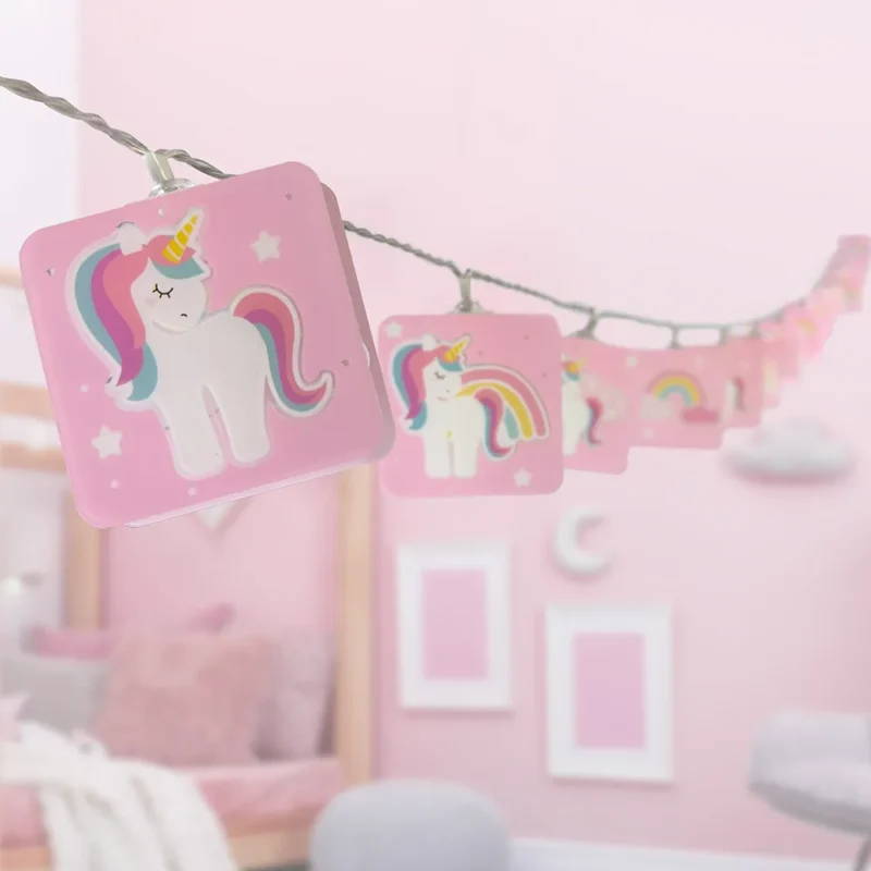Unicorns παιδική γιρλάντα φωτισμού 4 μέτρων σε ροζ με 12 φωτάκια LED και μονόκερους